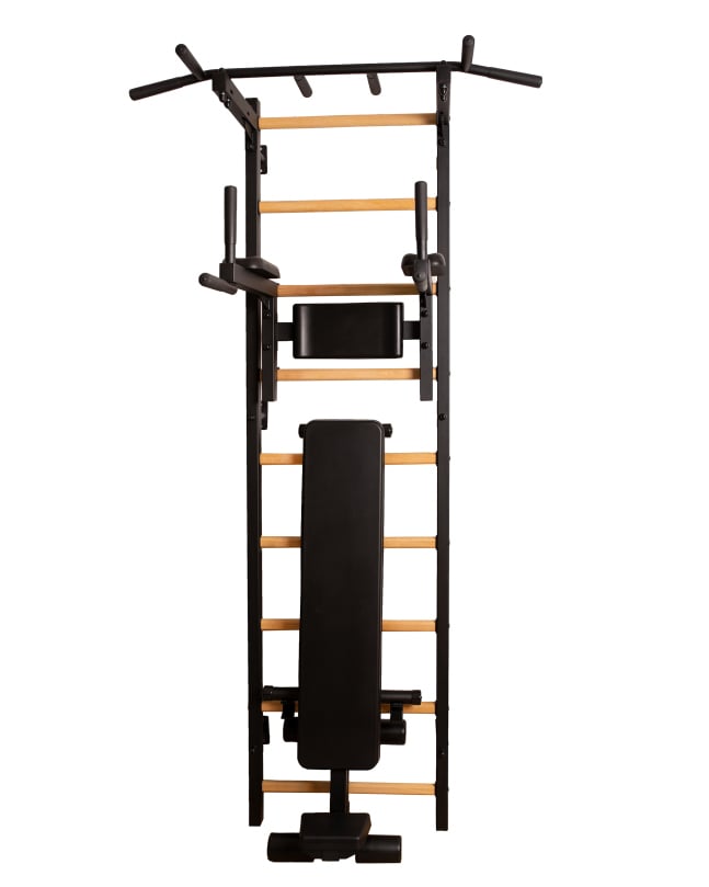 BenchK® wall bars 723 with pull-up bar, dip bars & training bench