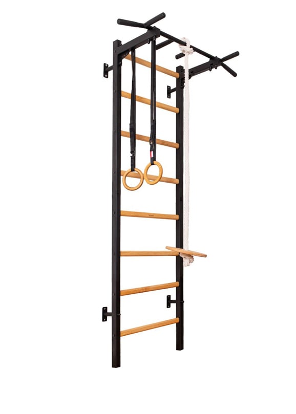 BenchK® Wall Bars 221 with Pull-Up Bar, Rope, and Rings
