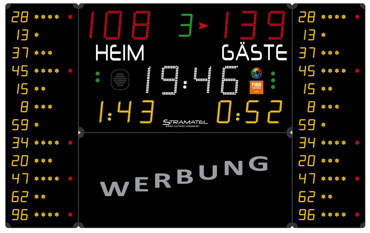 Stramatel® Multisport Pro Indoor Scoreboard, Four Modules