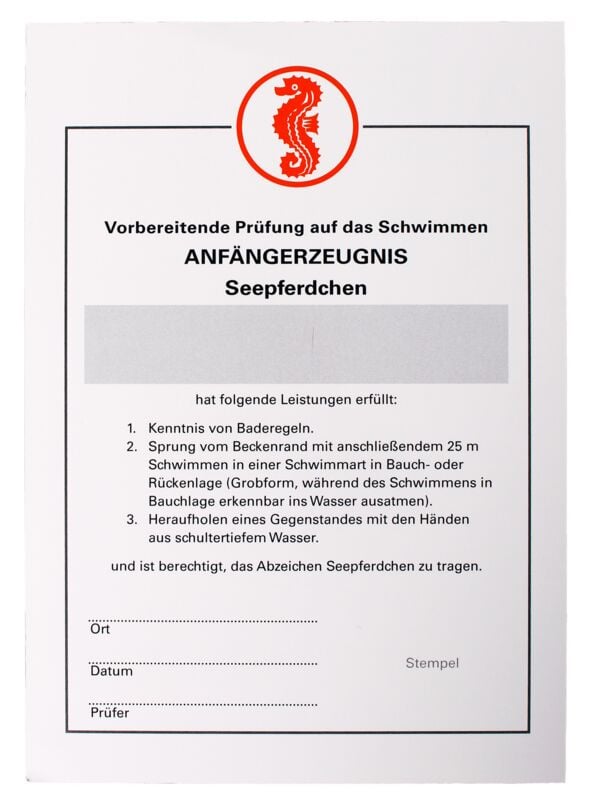 Certificate for Early Swimmer (Seahorse)