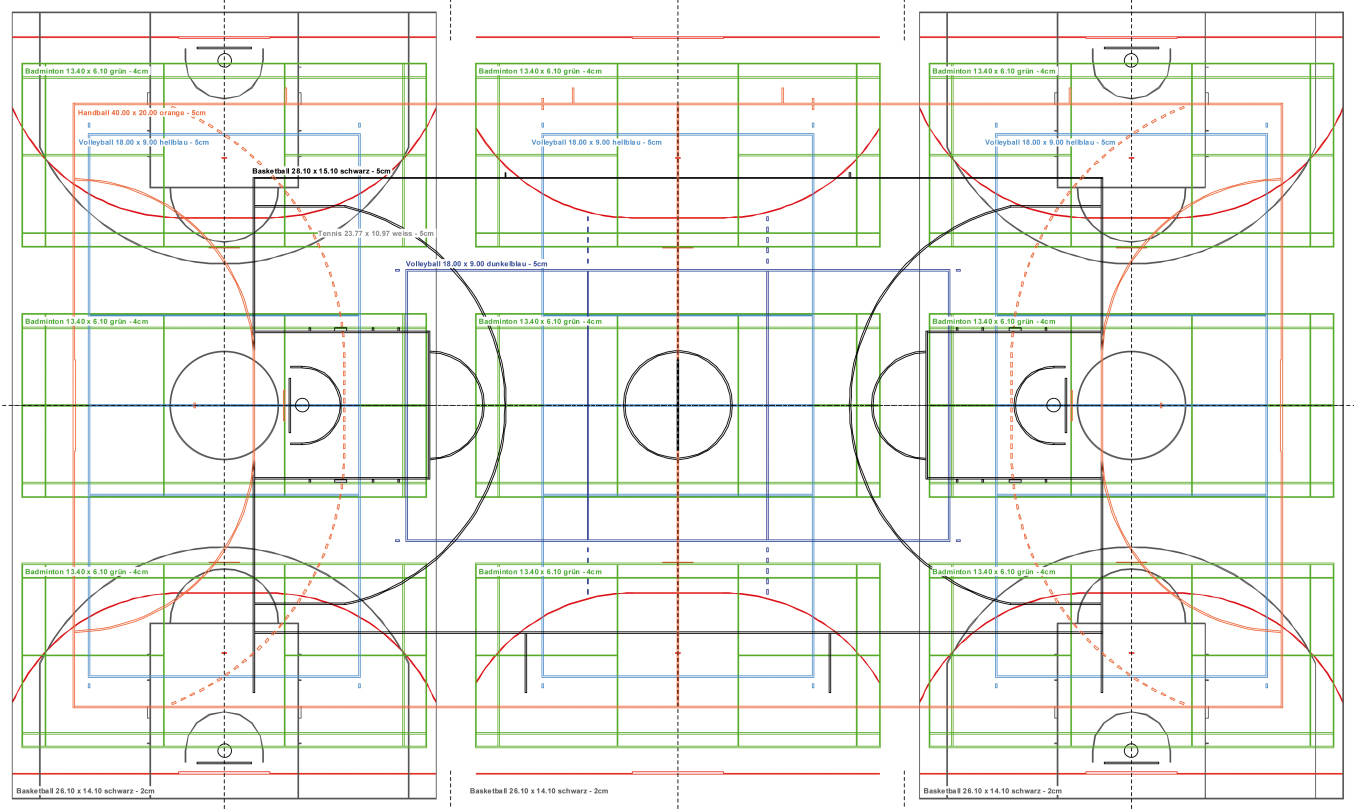 Indoor Field Markings for marking 101-250 meters.