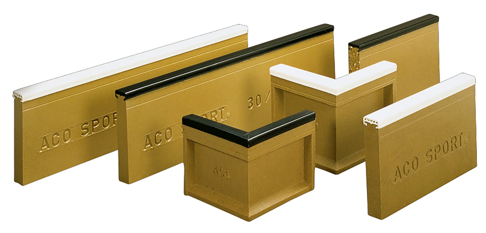 Elastic edging stone for sports field boundaries, set