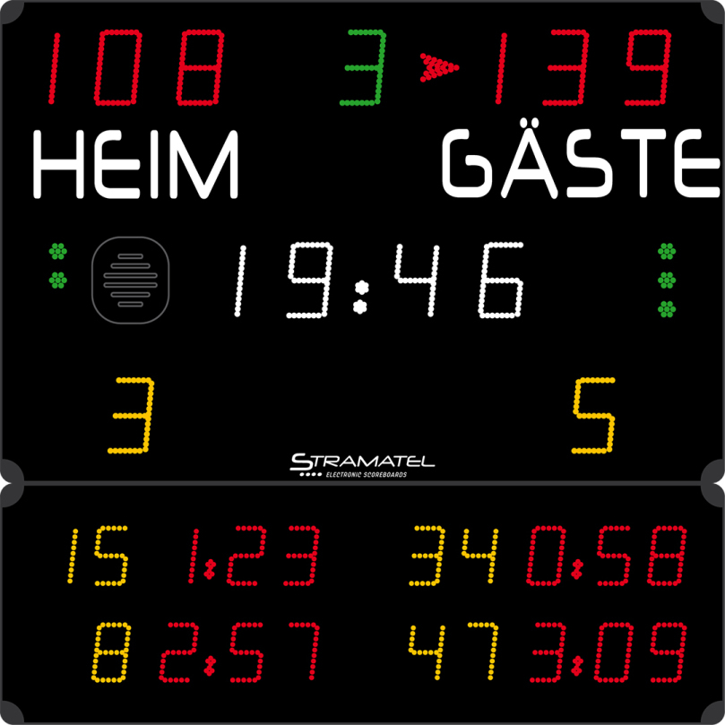 Stramatel® Multi-Sport Compact Indoor Scoreboard, two modules.