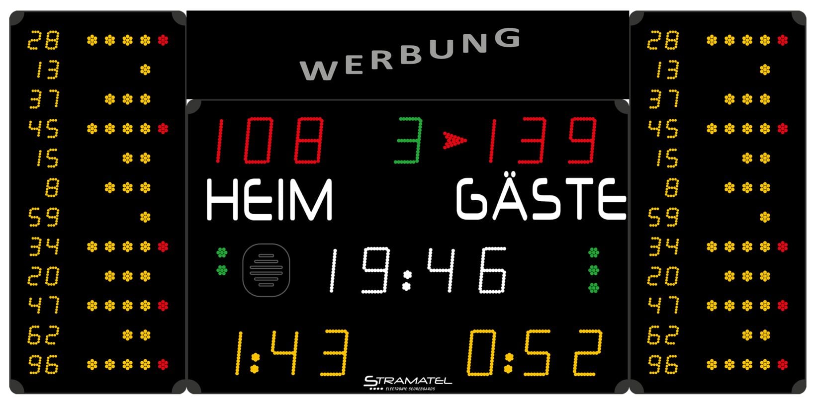 Stramatel® Multisport Compact Indoor Scoreboard, Four Modules