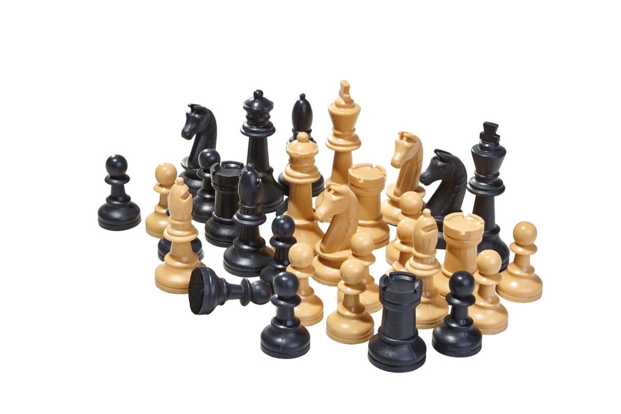 Tournament chess pieces made of plastic