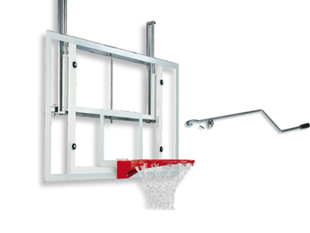 Height adjustment for basketball wall/ceiling mount