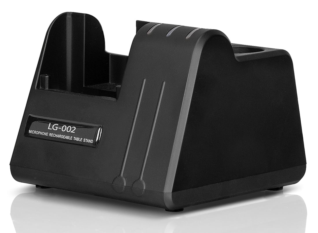 Charging station for VHF handheld microphone or bodypack transmitter