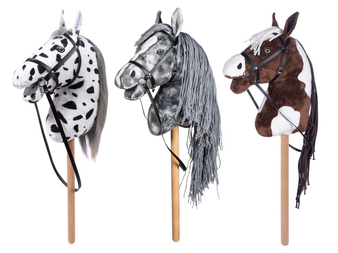 Cheval HKM Hobby Horse Clara – Gris Marbré, Kit Avec Bonnet Anti-mouches Et Licol Tricoté, Pour Enfants, Cavalier