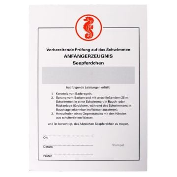 Certificate for Early Swimmer (Seahorse)