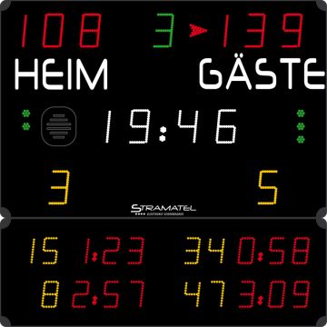 Stramatel® Multi-Sport Compact Indoor Scoreboard, two modules.