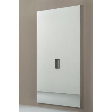 Wall mirror with cutout for ballet bar holder.