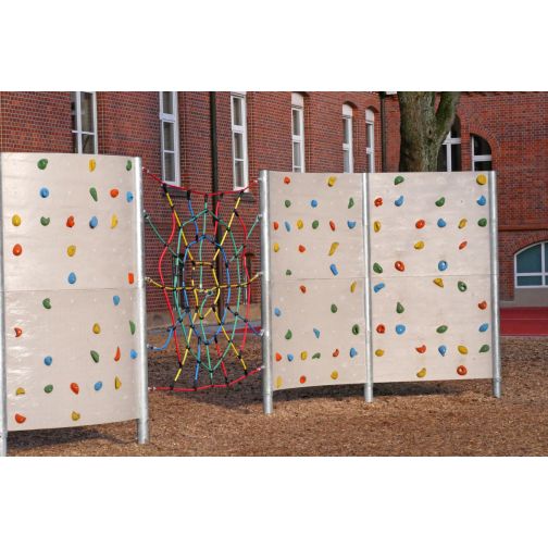 Kübler Sport® Outdoor Boulderwall made of polymer concrete with climbing net