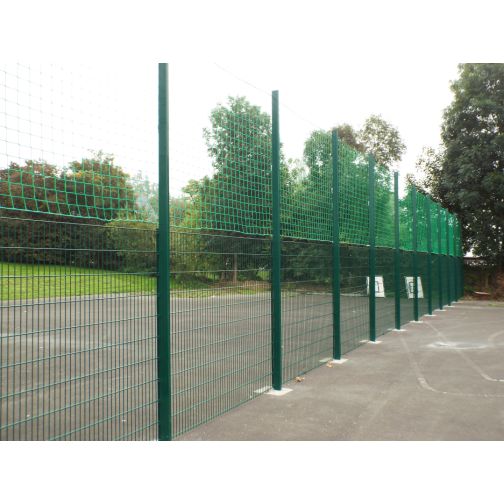 Steel ball catch fence system with wire mesh panels