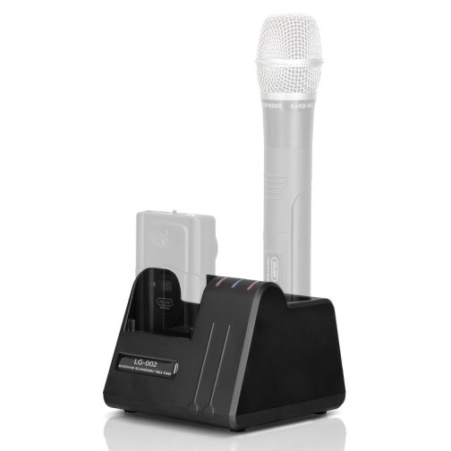 Charging station for VHF handheld microphone or bodypack transmitter