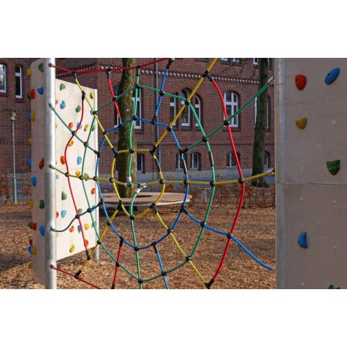 Kübler Sport® Outdoor Boulderwall made of polymer concrete with climbing net