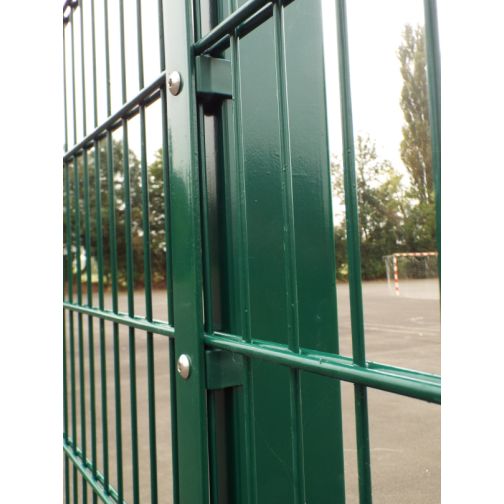 Steel ball catch fence system with wire mesh panels