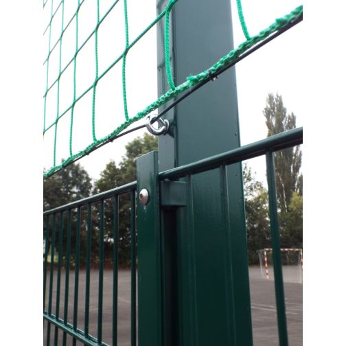Steel ball catch fence system with wire mesh panels
