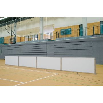 Indoor soccer barrier with ground sockets