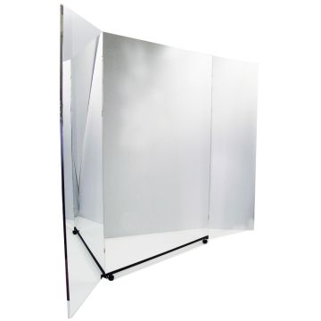 Three-piece mirror panel with rolling stand