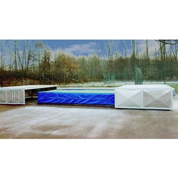 Mobile cover for high jump mats.