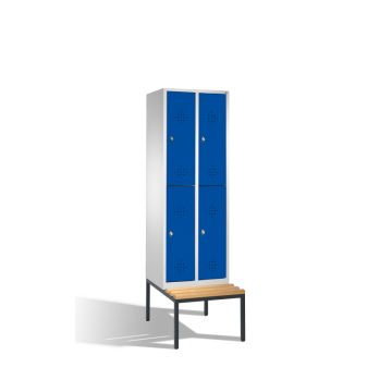 C+P® Locker Cabinet EVOLO double-tiered, with built-in seating bench