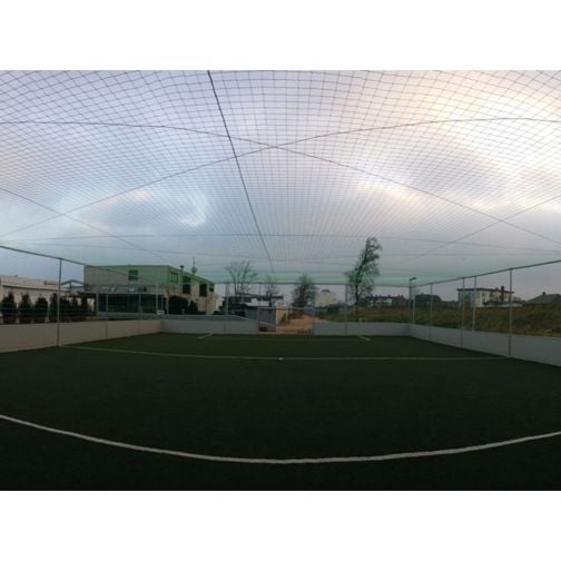 Ceiling net construction for stationary soccer court