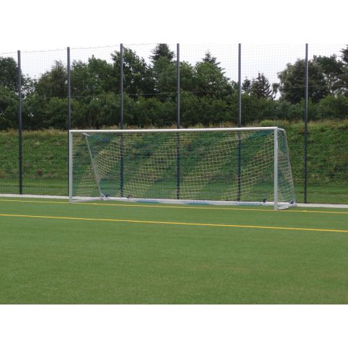 Mobile soccer goal PREMIUM PROTECTOR, fully welded with wheels, safety weights, and integrated net attachment