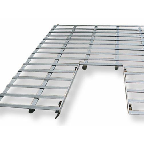 Slatted frame for pole vault mats, made of aluminum.