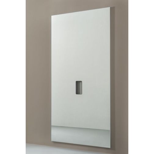 Wall mirror with cutout for ballet bar holder.
