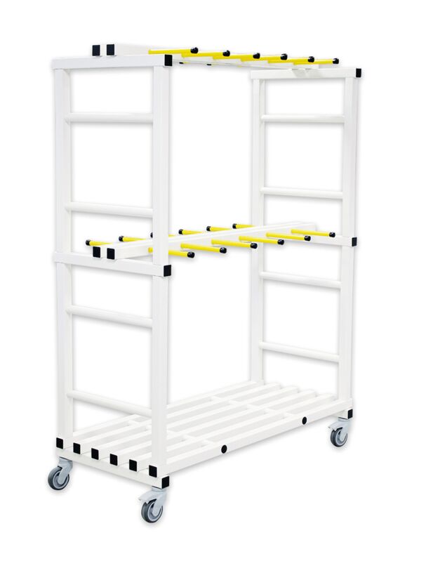 Storage cart for swim belts, two-tiered