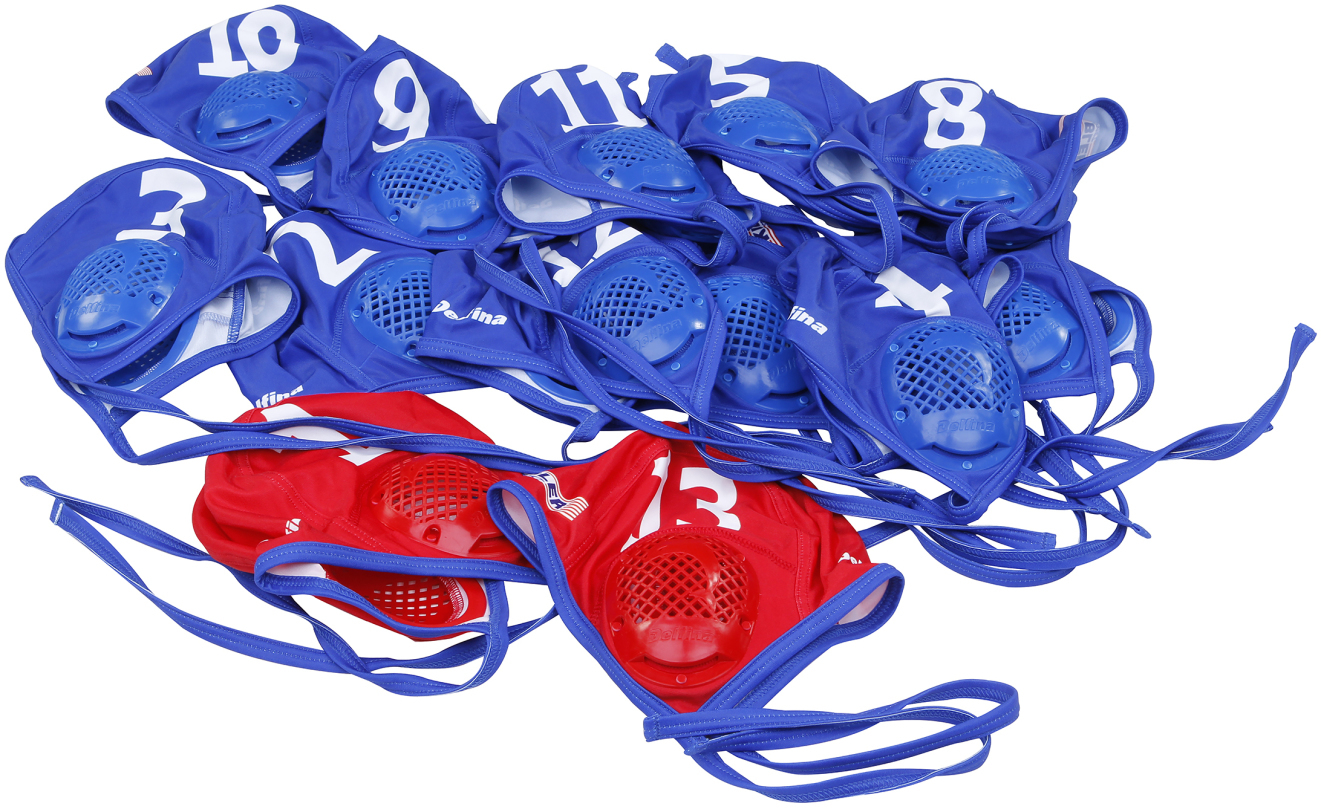 Water polo caps, set of 13.