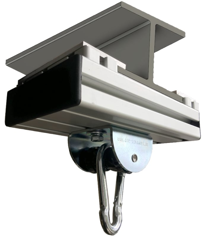 Clamp rail suspension for steel beams including roller joint