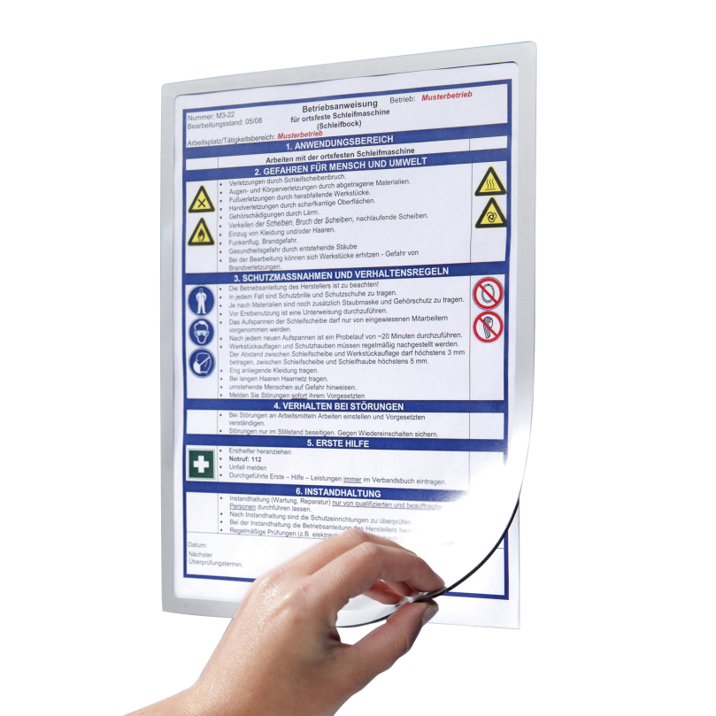 Insert pockets for information box, magnetically adhesive DIN A4 size