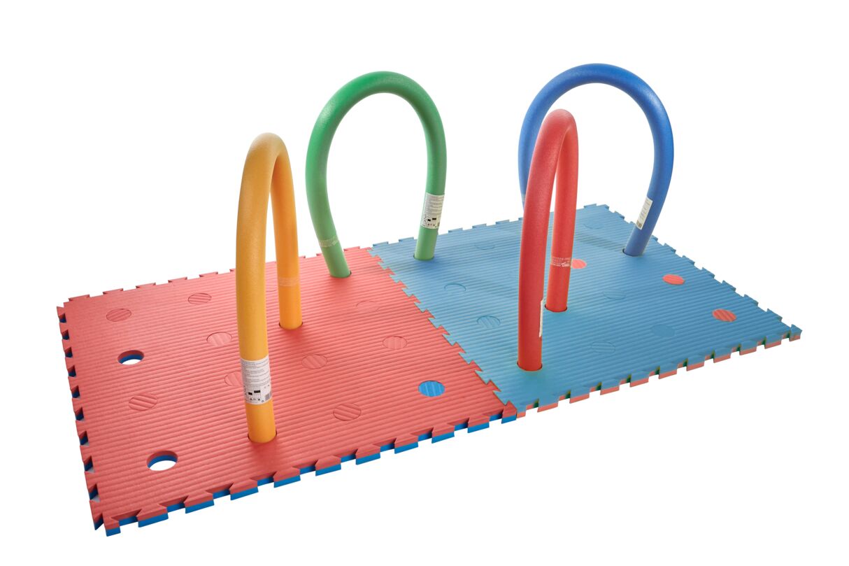 Puzzle mat with swim noodle cutouts