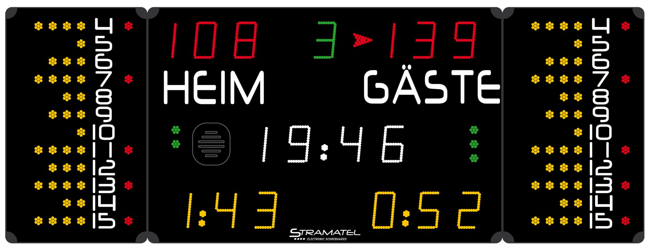 Stramatel® Multisport Compact Indoor Scoreboard, three modules